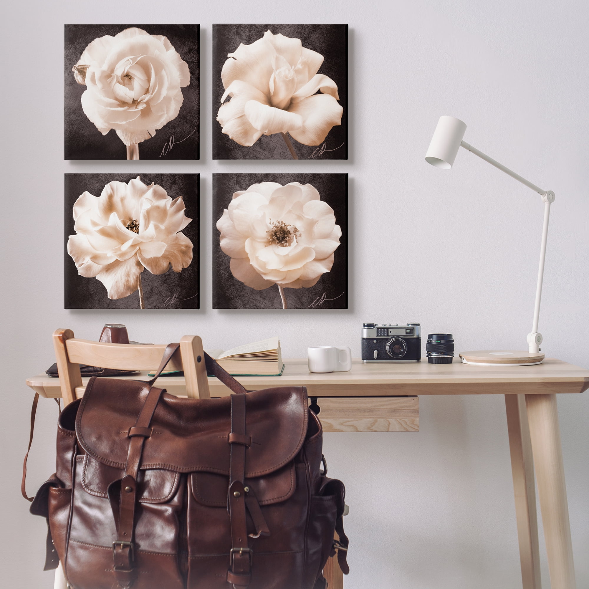 Stupell Industries Pink Vintage Flowers Botanical & Floral Painting Gallery Wrapped Canvas Art Print Wall Art, 17 x 17, Set of 4