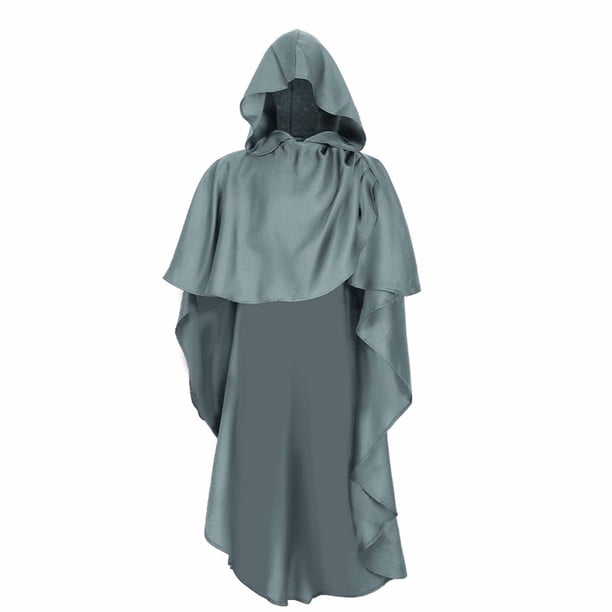 Guardurnaity Capa con capucha de caballero medieval para Halloween, para adultos, para actuaciones en el escenario, capa de monje, cosplay, capa de Abrigos y chamarras gris