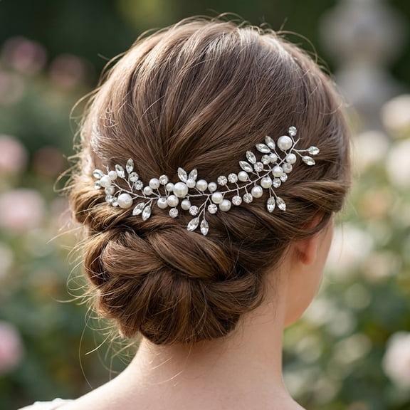 Miallo Silver Crystal Pearl Wedding Headband, Hairmade Marquise Rhinestone Hair Vine, Elegant Hair Accessories for Bride
