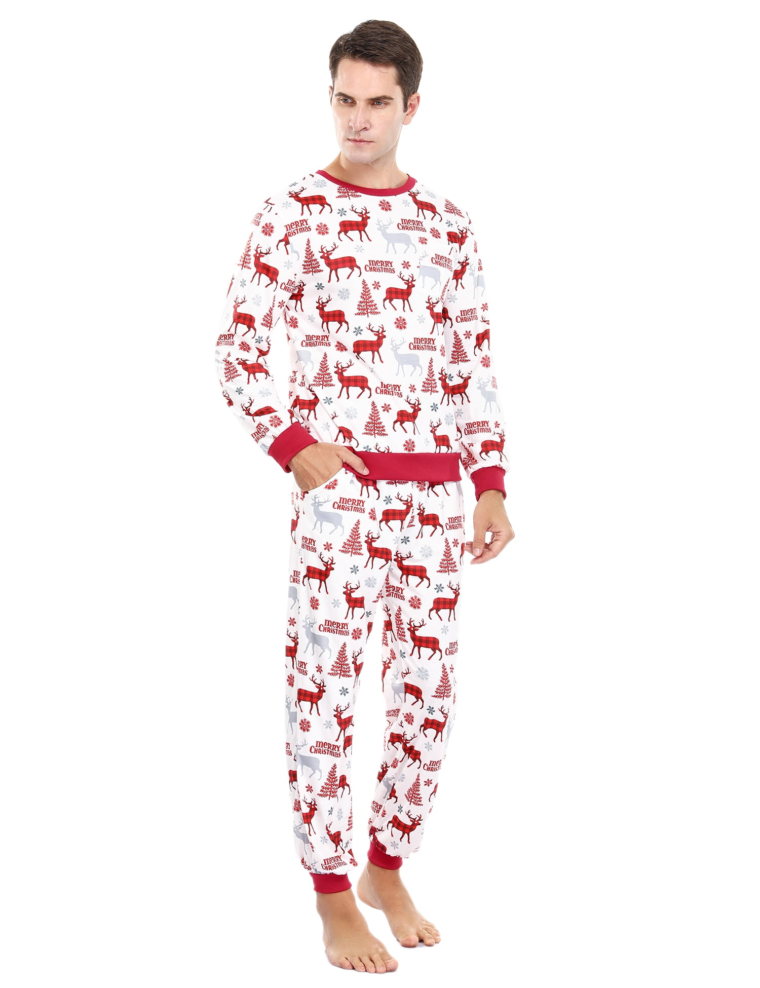 Doaraha Matching Family Pajamas Sets Christmas PJs with Reindeer Printed Long Sleeve Tee and Pants Loungewear for Adults Doaraha Matching Family Pajamas Sets Christmas PJs with Reindeer Printed Long Sleeve Tee and Pants Loungewear for Adults