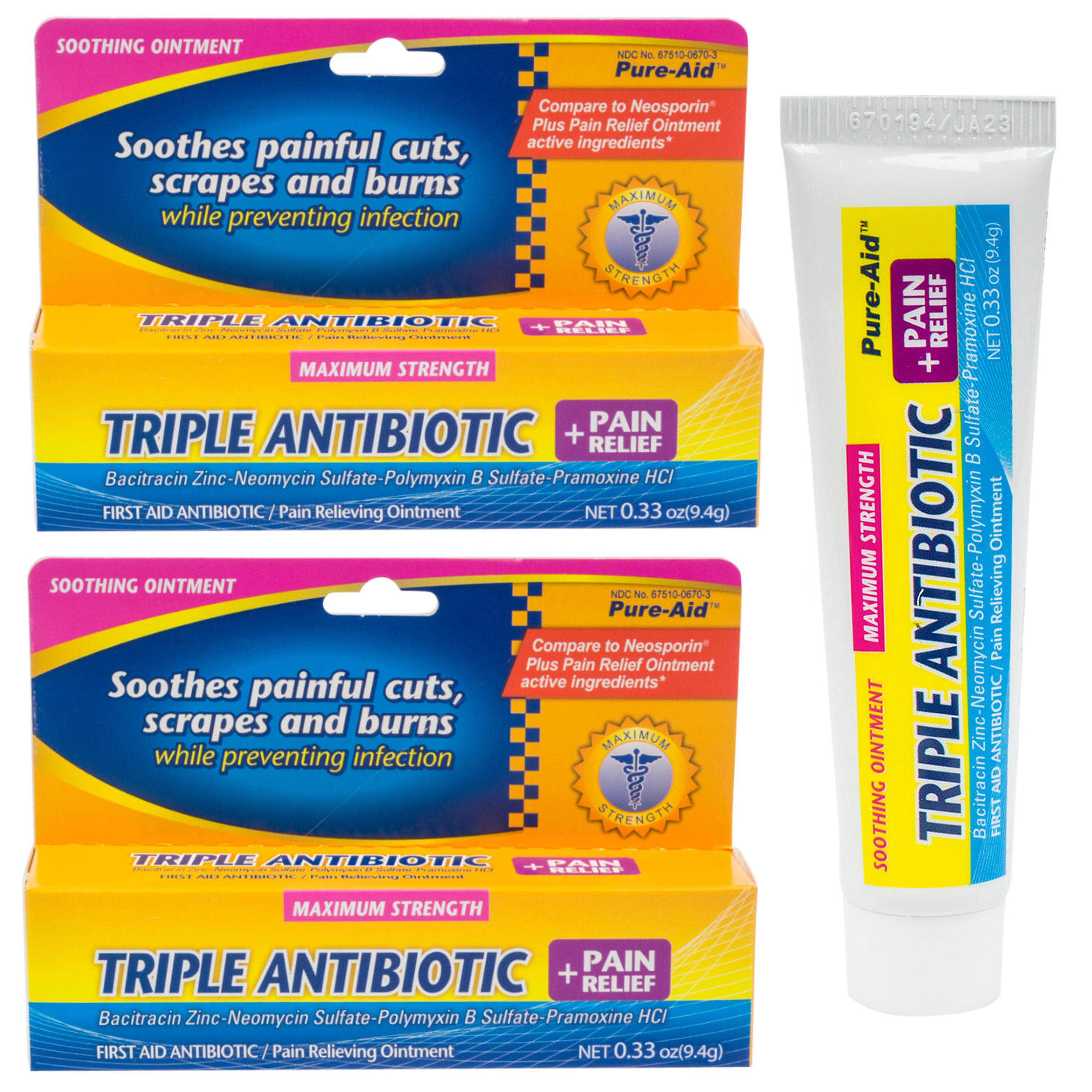 2 Triple Antibiotic Ointment Pain Relief Cream Bacitracin Zinc Maximum