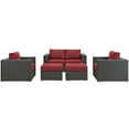 thumbnail image 4 of Modern Contemporary Urban Design Outdoor Patio Balcony Garden Furniture Lounge Sectional Sofa Set, Sunbrella Rattan Wicker, Red, 4 of 7