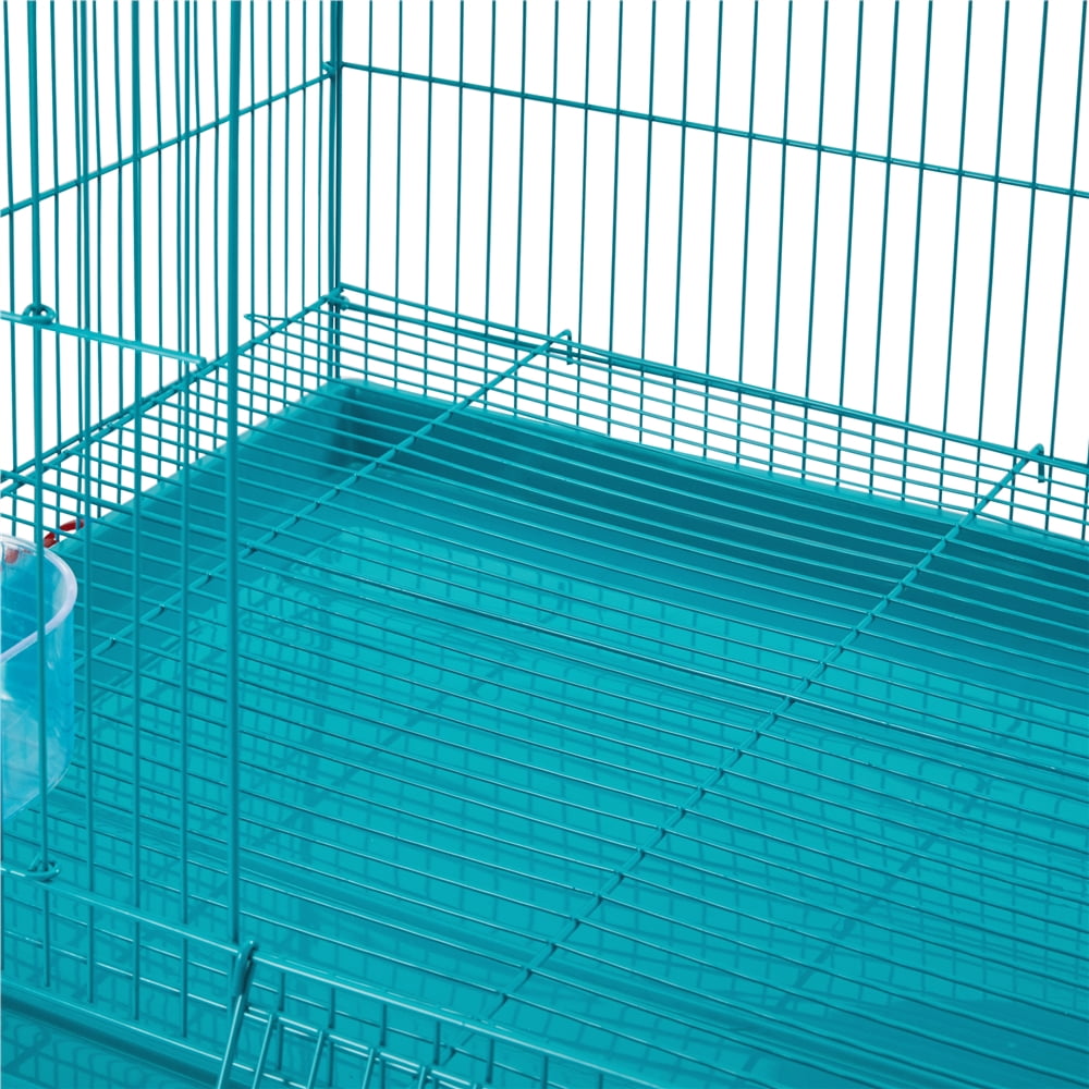 Renwick 47"H Rolling Stand Flight Metal Bird Cage with Slide-Out Tray for Small Birds, Teal Blue