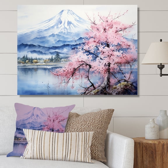 Designart "Japanese Cherry Blossom Waterside" Cherry Blossom Wall Decor