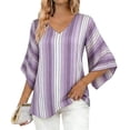 thumbnail image 3 of Uootdi Boho Tops for Women 3/4 Sleeve V Neck Ethnic Geometric Print Flared Sleeve Relaxed Fit Trendy Casual Vacation Outfits Gift, 3 of 6