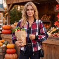thumbnail image 6 of Vxararl Women Casual Fall Plaid Flannel Bomber Jacket Zip Up Lightweight Long Sleeve Stand Collar Outerwear with Side Pockets Daily Outfits Pink S, 6 of 9