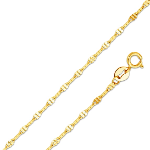 14k Yellow Gold Solid 1.7mm Twisted Mirror Chain Necklace 18"