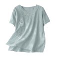 thumbnail image 4 of Camisas de Manga Corta para las Mujeres Blusas de Cuello Redondo con Botones Casuales, Camisa de Verano de Moda para Diarios Y Fiestas, 4 of 5