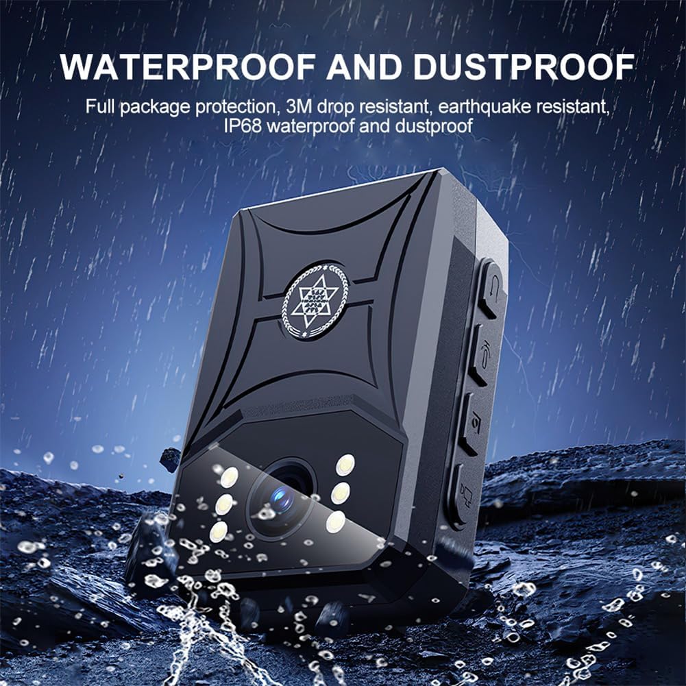Police Body Cameras with Audio and Video Recording, Body Mounted Video Camera Built-in 64GB, Personal Wearable Cam with 2.0” Screen, Night Vision, IP65, for Police Law Enforcement, Security
