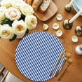 thumbnail image 2 of Navy Blue Stripe Round Placemats for Dinning Tables,Heat-proof Braided Table Mats 13 Inch,Modern White Vertical Striped Geometric Washable Place Mat for Kitchen Restaurant Party Decor Table Setting, 2 of 9