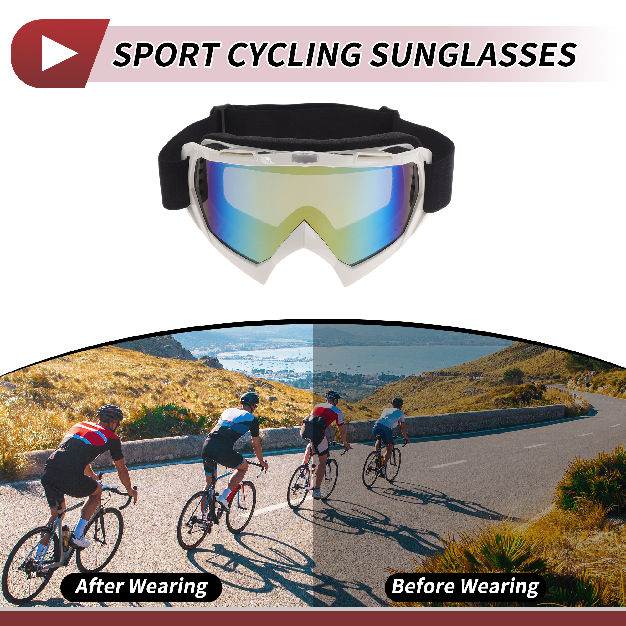 Unique Bargains Motorcycle Riding Goggles PC TPU Cycling Sunglasses Colorful Lens White Frame