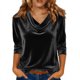 thumbnail image 1 of Hecho para Más Camisa Mujeres Elegante Drape-Delantero Plisado Cuello Oro Terciopelo Tres Cuartos de Manga Blusa, Top Casual, 1 of 9