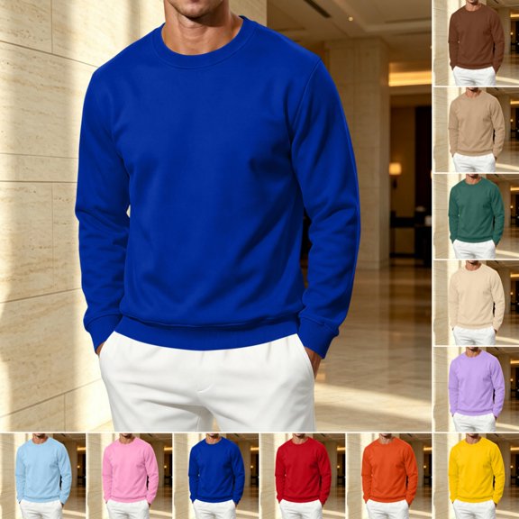 Domuza Mens Warm Fleece Crewneck, Long Sleeve Pullover Sweatshirt, Relaxed Fit Top for Everyday Wear - Royal Blue 3XL