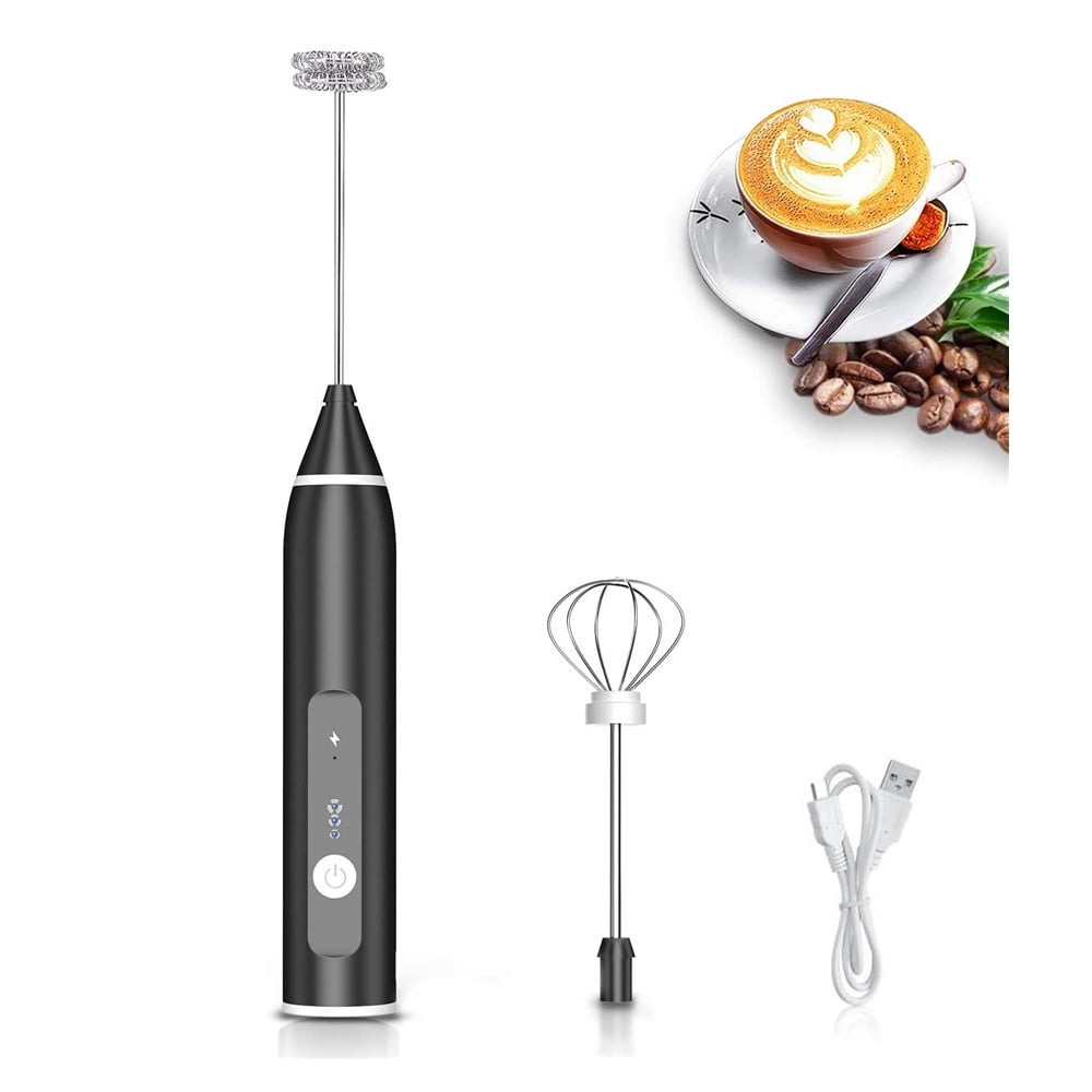 YUSWKO Rechargeable Milk Frother Handheld with 3 Heads, Silver