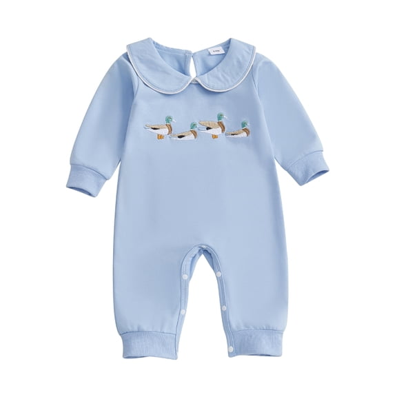 BemeyourBBs Newborn Baby Boy Girl Duck Outfit Fall Winter Spring Clothes Sweatshirt Romper Cute Mallard Embroidered Doll Collar Long Sleeve Jumpsuit