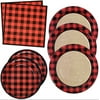 Christmas Red and Black Buffalo Plaid Party Supplies Tableware Set 50 9" Dinner Plates 50 7" Dessert Plate 100 Lunch Napkin Checkered Gingham Pattern Holiday Lumberjack Disposable Paper Dinnerware