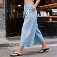 thumbnail image 4 of High Waisted Wide Leg Beach Casual Capri Pants For Women Summer Flowy Relaxed Fit Pocketed Comfortable Vacation Lounge Everyday Style Breathable, 4 of 7