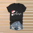 thumbnail image 5 of Women Christmas Outfit Women's Fashion V-Neck Christmas Print Loose Fit Casual T-Shirt Top for Everyday Wear Black L, 5 of 5