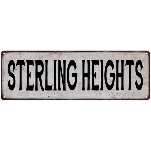 STERLING HEIGHTS Vintage Look Rustic Metal City State Sign 8 x 24 Matte Finish Metal 108240041394
