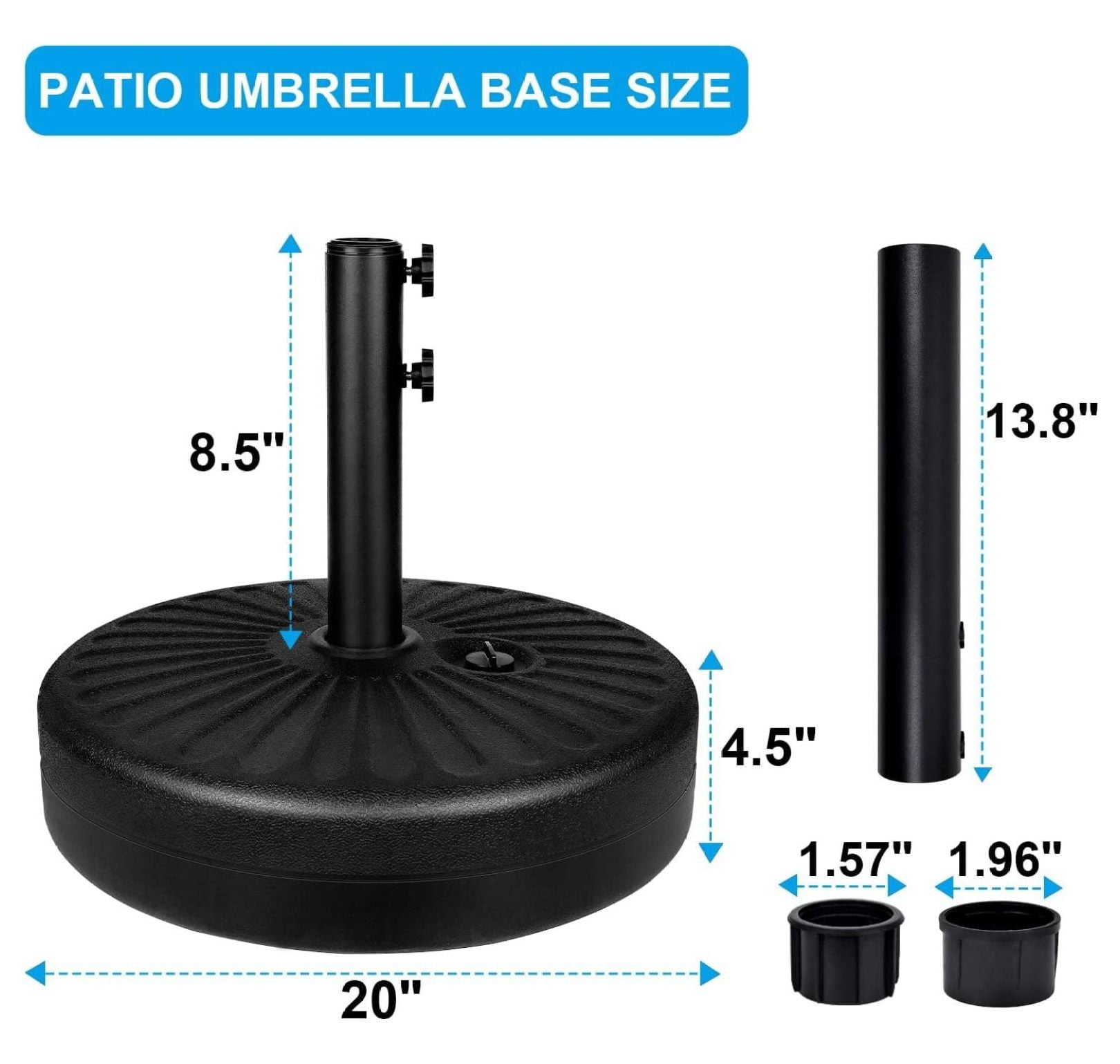 50lbs 20" Capacity Fillable Patio Umbrella Round Base for Outdoor Lawn, Garden, Black