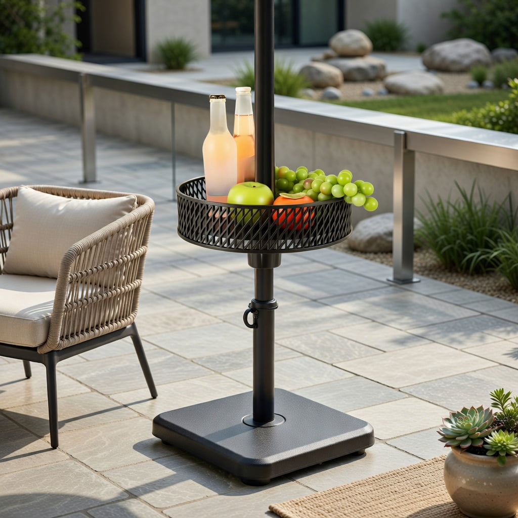 Resenkos Umbrella Base for Patio, Umbrella Stand Outdoor Base,Patio Umbrella Table Tray Adjustable with Storage and Umbrella Poles-Black