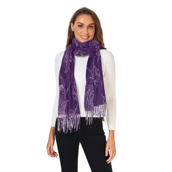 Women Winter Scarves Fashion Pashmina Shawl Wraps Long Blanket Scarf for Fall Spring Purple Rose Line Art
