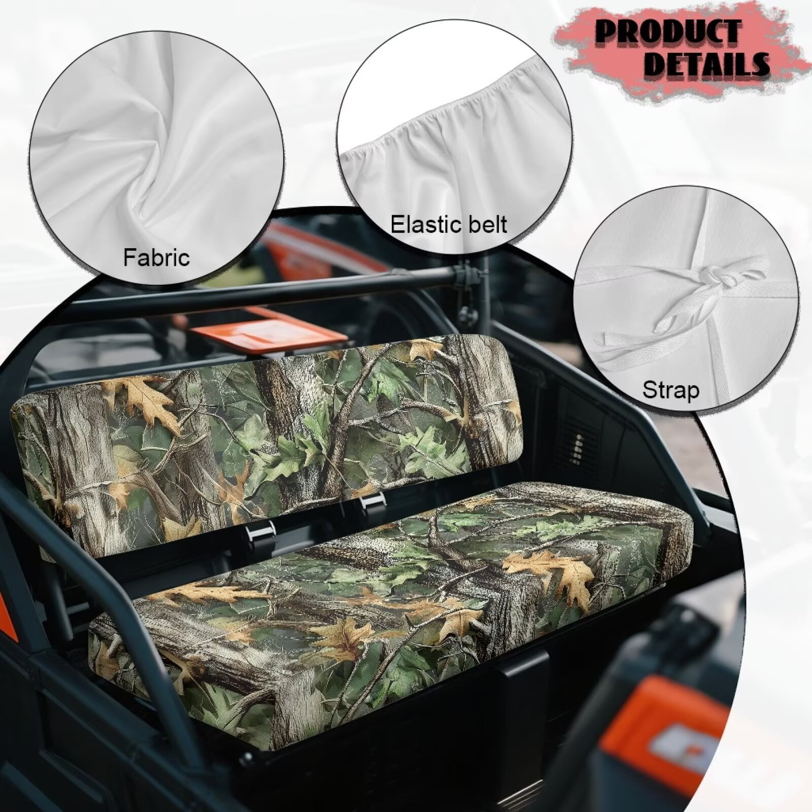 Yuyamidu Camo Hunting UTV Seat Cover Green Wood Mule Bench Seat Cover All-Weather Protection UTV Seat Accessories for Kawasaki Mule 2009-2024 4000 4010/2001-2018 3000 3010