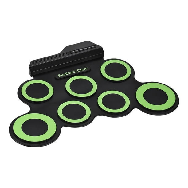Portable 3 Sounds Electronic Digital USB 7 Pads Roll up Set Silicone Green Electric  Drum Kit with Drumsticks and Sustain Pedal