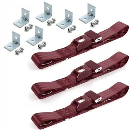 Standard 2 Point Burgundy Lap Bench Seat Belt Kit with Bracketry for Ford Falcon 1964-1965 - 3 Belts