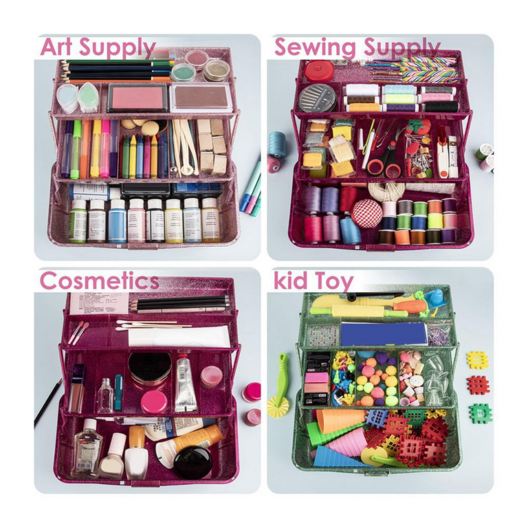 New Arrivals Glitter Pink & Craft Tool Storage Box, Stackable Carry Tackle Box