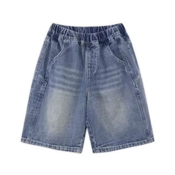 Pants for Boys Loose Fit Pocket Solid Print Denim Shorts Breathable Daily Wear 4-5 Years