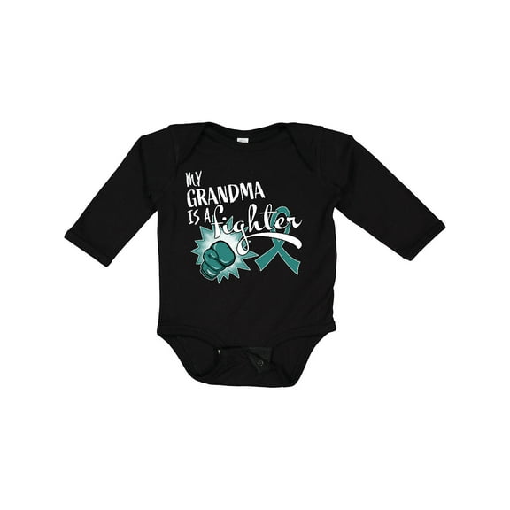Inktastic Ovarian Cancer Awareness My Grandma is a Fighter Boys or Girls Long Sleeve Baby Bodysuit