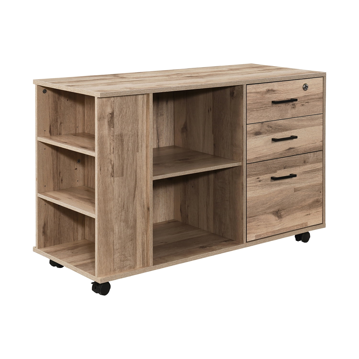3-Drawer Oak Wood 39.37 in. W Lateral File Cabinet