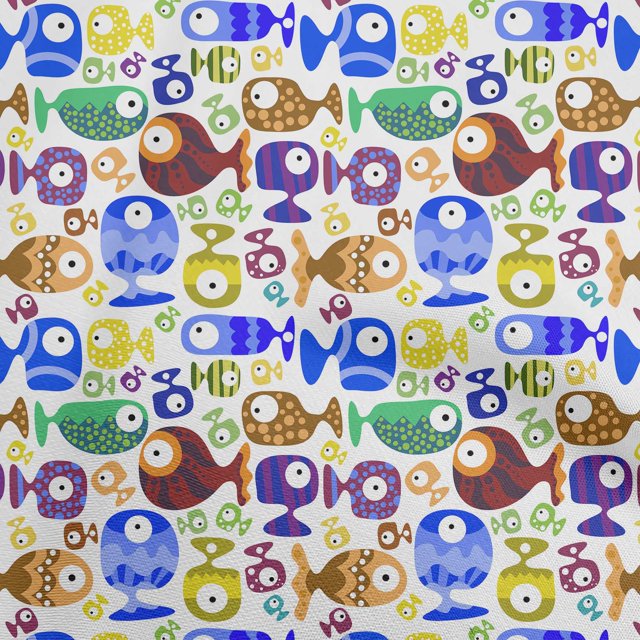 oneOone Rayon Medium Blue Fabric Kids Fish Sewing Craft Projects Fabric Prints By Yard 56 Inch Wide