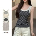 thumbnail image 2 of JGGSPWM Womens Sleeveless Ribbed Tank Tops Summer Round Neck Slim Fit Striped Print Top Casual T Shirts Clothes Black M, 2 of 9