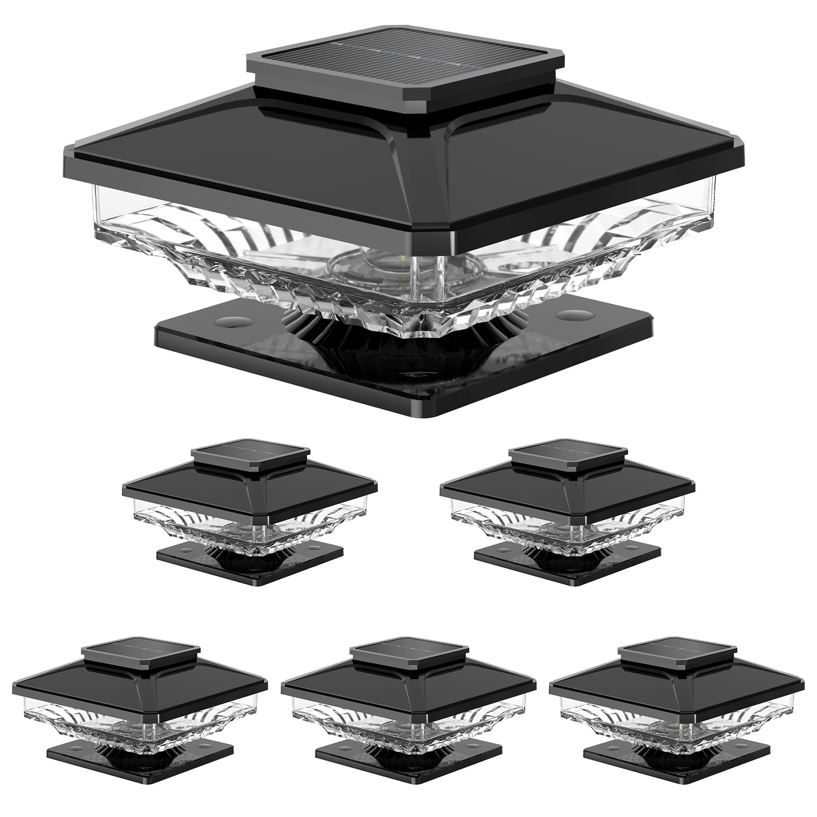BITPOTT 6 Pack Solar Post Cap Deck Lights Modern Waterproof IP65 Cool White LED Rust Resistant Black for 4x4 5x5 6x6 Posts
