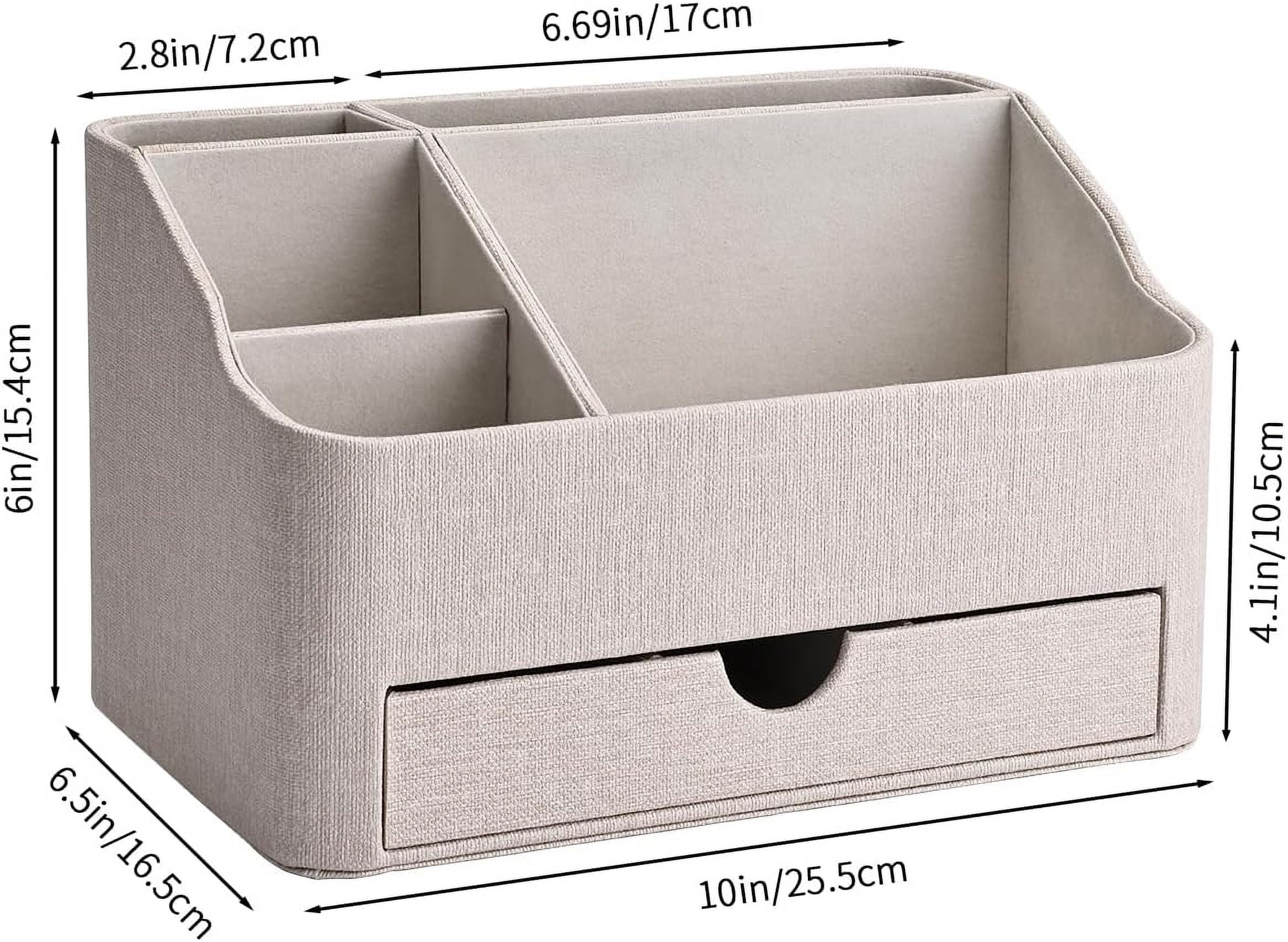 PU Leather Desk Organizer with Drawer, 5 Compartments Desktop Storage Caddy for Office & Home Supplies, Pen Holder for Remote Control, Phone & Accessories, Mail Organizer Countertop(Beige)