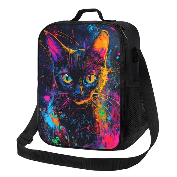 Graffiti Cat Lunch Bag Reusable Lunch Box Insulated Tote Bag with Adjustable Shoulder Strap