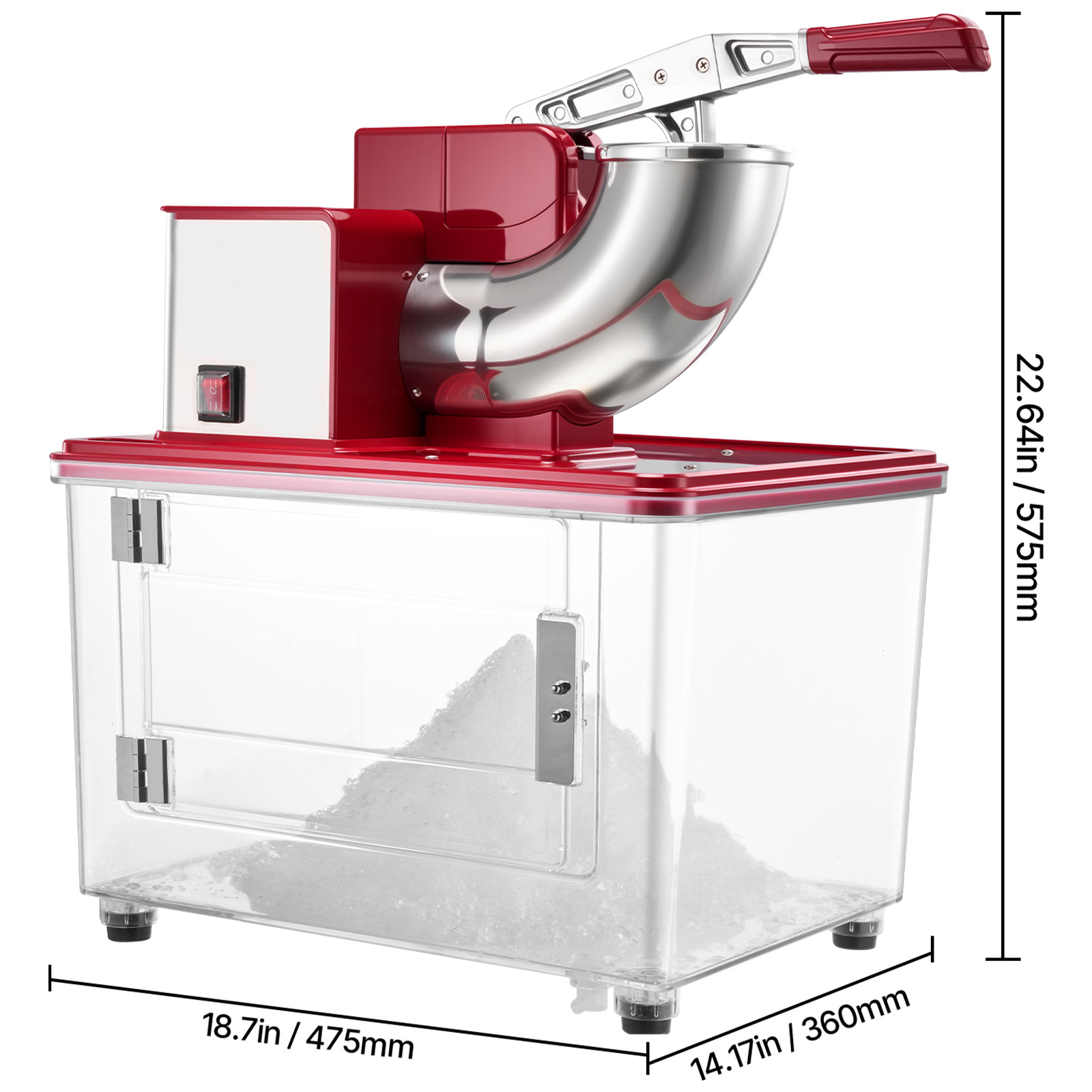 KFFKFF Commercial Ice Crusher 661LBS/H, 350W Electric Shaved Ice Machine with 4 Blades, 2000RPM Stainless Steel Design, Includes 11 Gal Ice Storage Box, Ideal for Homes, Restaurants, and Bars, Red