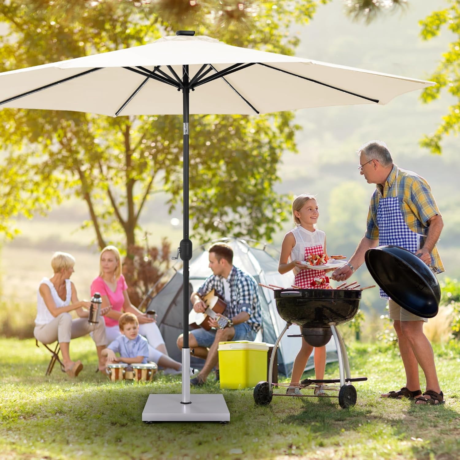 WJSP Umbrella Base 42Lbs White Stainless Steel Tube Fits 1.35"-1.89" Poles For Patio Outdoor