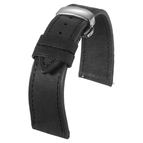 Uxcell Leather Watch Band 24mm Vintage Watch Straps with Butterfly Buckle, Black