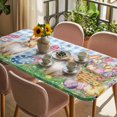 thumbnail image 3 of Easter Bunny Table Cloths for 5 Foot Rectangle Tables, Spring Easter Eggs Floral Blue Check Patio Waterproof Elastic Fitted Tablecloths, Washable Rectangular Table Cover for Camping, 3 of 8