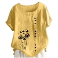 thumbnail image 2 of QUNYINEY Over Sized T Shirt Women Summer Cotton Floral Short Sleeve Tunic Tops Loose Fit Pullover Casual Button Crew Neck Shirts, 2 of 6