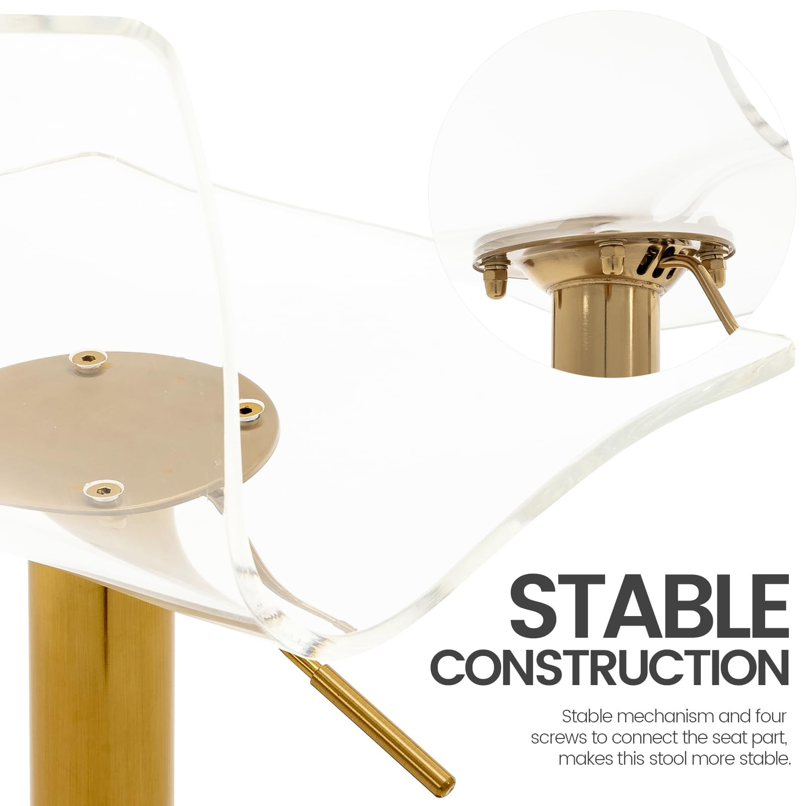Bar Stools Set of 2, Adjustable Acrylic Swivel Airlift Barstools, Modern Counter Stools with Back and Footrest for Bar, Kitchen, Dining Room (Gold)