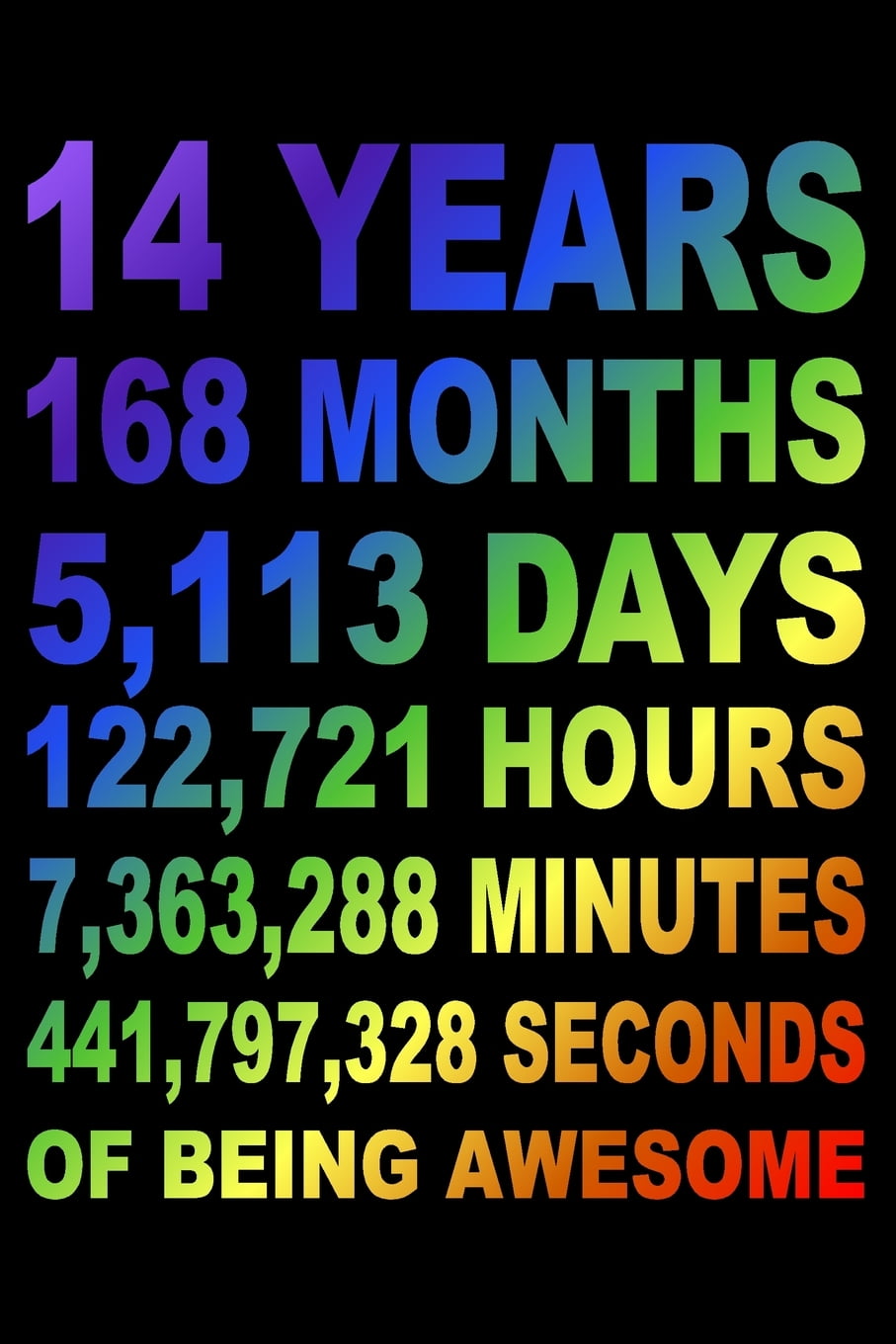 14 Years Of Being Awesome: Blank Lined Journal, Rainbow, Happy 14th