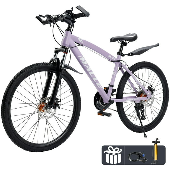 26/27.5 inch Mountain Hardtail Mountain Bike for Men/Women, 27 Speed Twist Shifting, Front Suspension, Comfort Saddle, Purple/Black/White