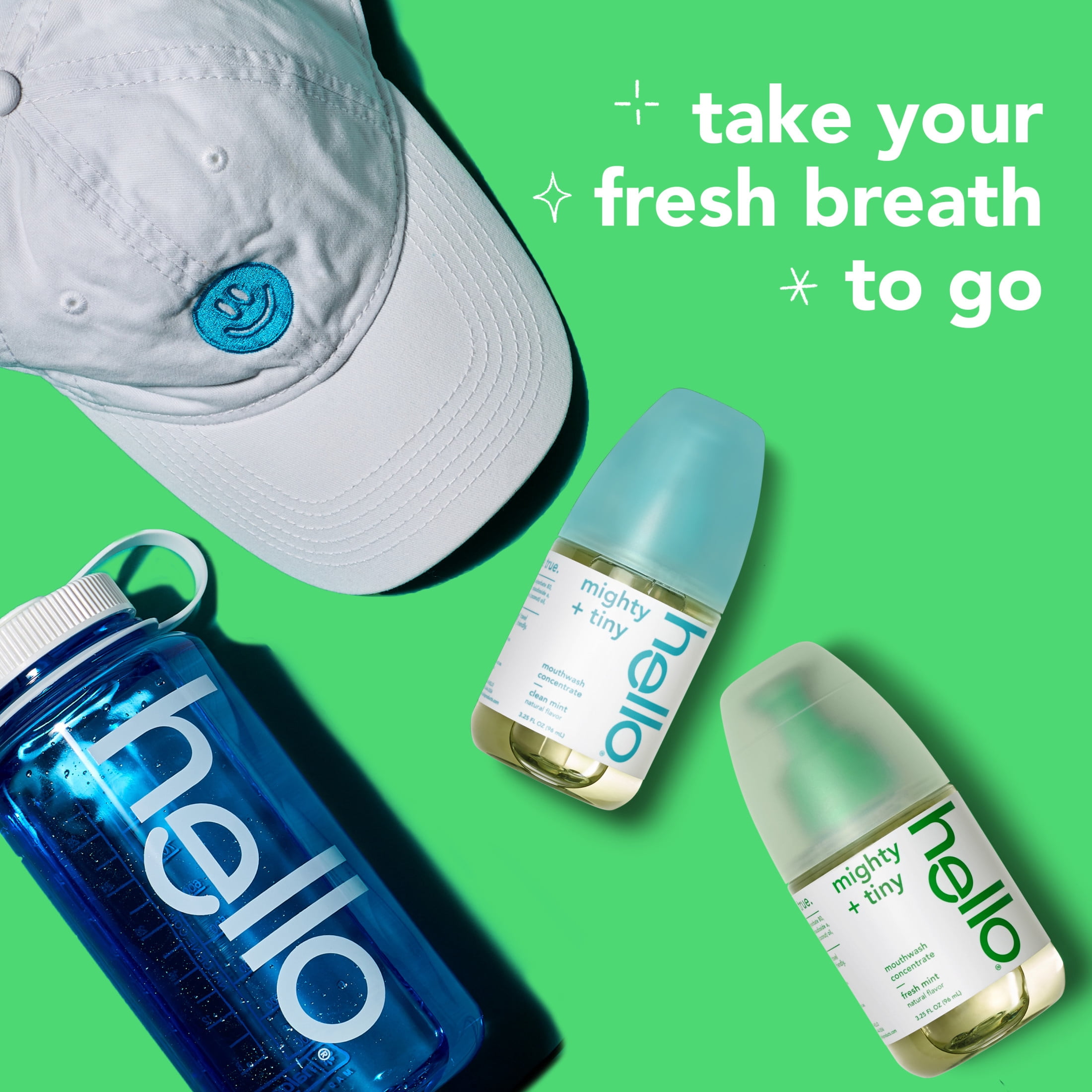 hello Mighty and Tiny Alcohol Free Mouthwash Concentrate, Fresh Mint, 3.25 Fl Oz Pump Bottle