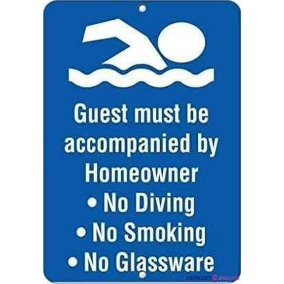 Warning Guest Must Be with Homeowner No Diving Smoking Glassware Sign Outdoor Security Farm Yard Warning Decoratives Metal Sign 8 X 12 Inch