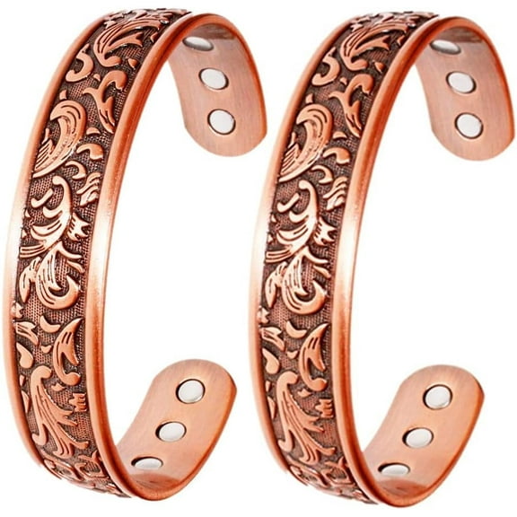 Wollet 2PCS Copper Magnetic Bracelet with 6 Magnets for Men