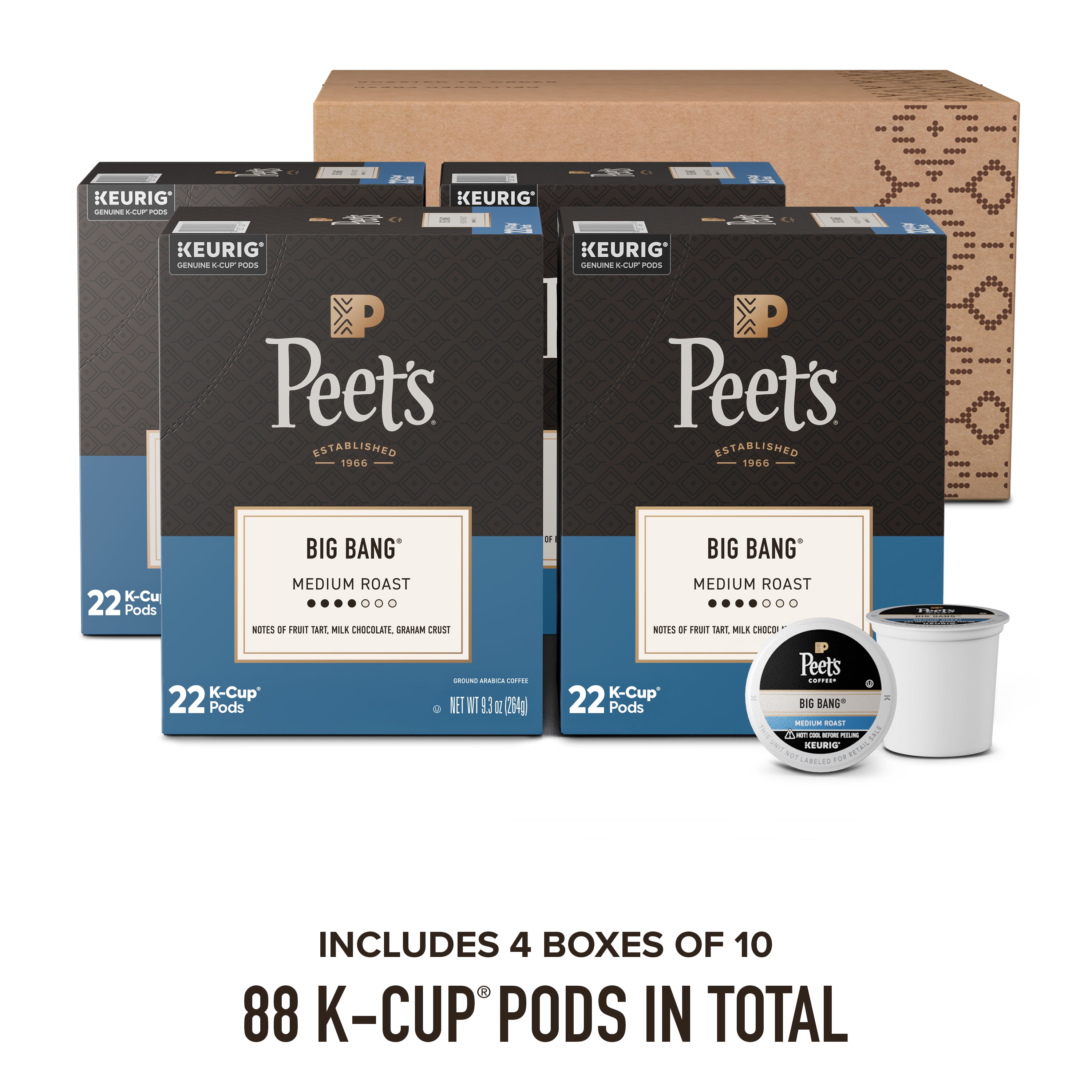 (4 pack) Peet's Coffee Big Bang Premium Medium Roast Single Serve Coffee Pods, 22 Count
